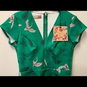 Green printed scuba dress